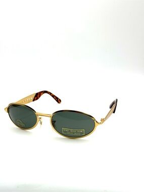 Vintage Gold  metal Frame Oval Sunglasses with Green Lenses - Unbranded
